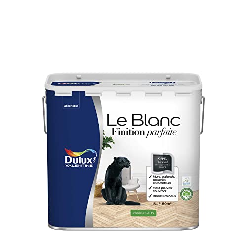 Dulux Valentine Le Blanc Finition Parfaite - Peinture Intérieure Murs, Plafonds et Boiseries - 98% d'opacité - Satin Blanc 5 L