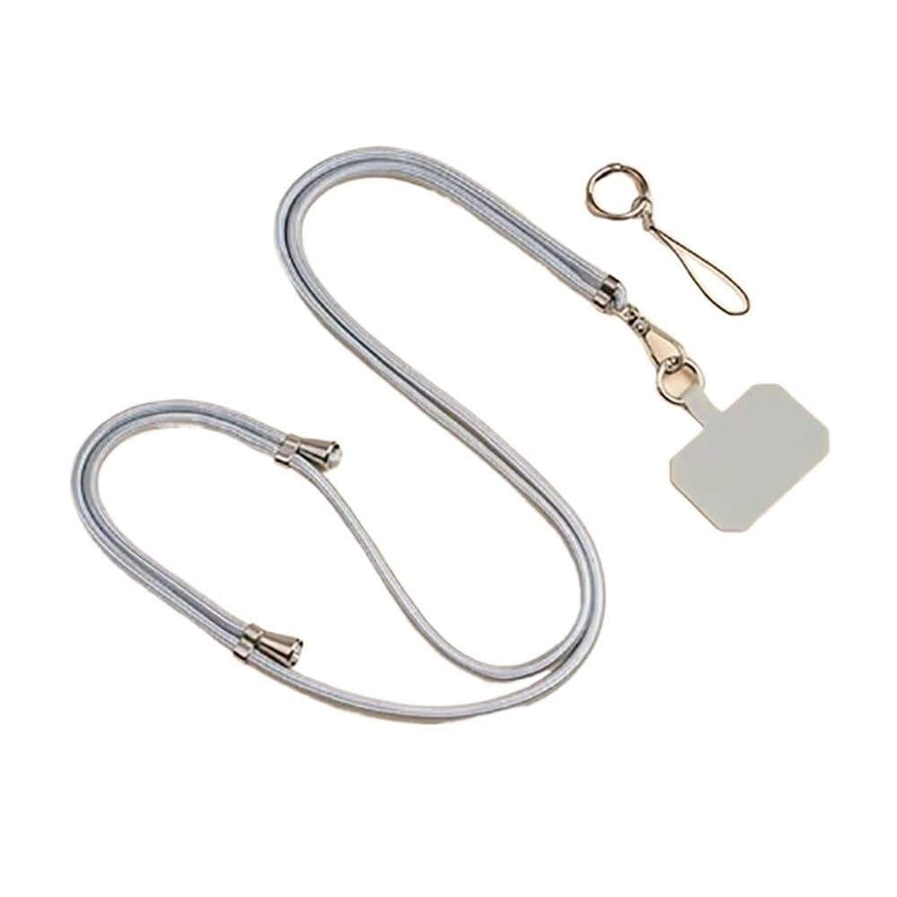 Correa de collar con cordón cruzado gris y clip universal de cuerda larga para móvil