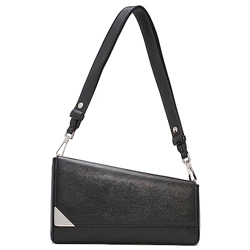 Calvin Klein Basalt Flap Demi Shoulder Bag, Black/Silver, One Size
