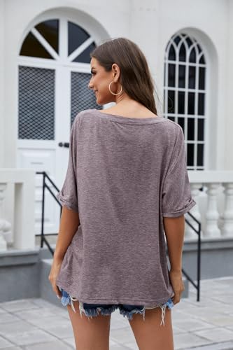 UNCLECAT Women's V Neck Oversized T-Shirts Summer Short Sleeve Shirts Loose Casual Tops Tee - Image 5