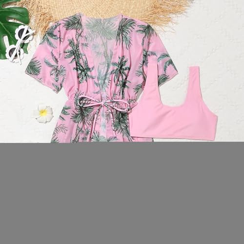 Girls Swimsuit Kids Bikini Tank Tops Printed Briefs Bottoms Short Sleeve Cardigan Dress Cover Up 3 Piece Bathing Suit4