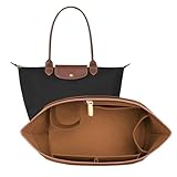 DOIAPUOS Felt Purse Organizer Insert for Le Pliage L Bag, Handbag Leather edge Organizer Insert with Cup Holder Tote Organize(Brown, Large)