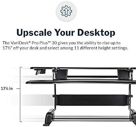 Vari VariDesk Pro Plus 30 Height Adjustable Standing Desk Converter for Home Office - Sit to Stand Desk with 11 Height Settings, Spring-Assisted Lift, and Weighted Base - Fully Assembled, Black
