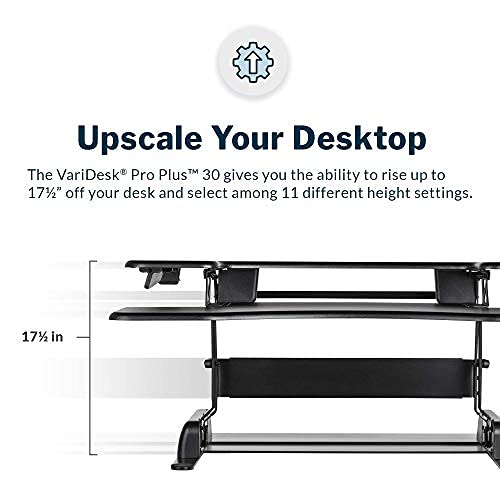 Image of Vari VariDesk Pro Plus 30 Height Adjustable Standing Desk Converter for Home Office - Sit to Stand Desk with 11 Height Settings, Spring-Assisted Lift, and Weighted Base - Fully Assembled, Black