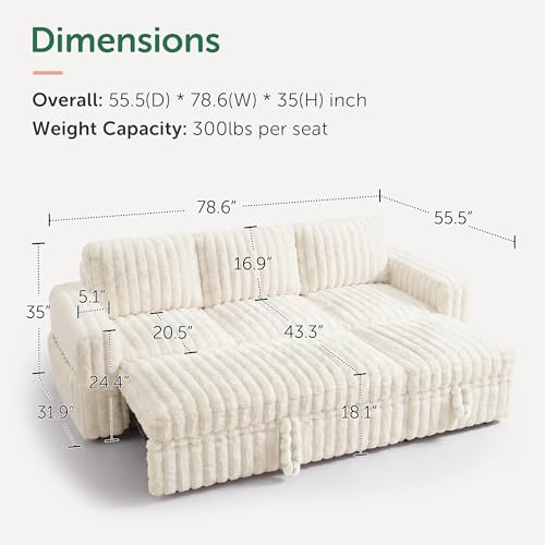 Image of HONBAY Plush Corduroy Modular Sectional Sofa with Pull Out Bed L Shaped Sleeper Sofa with Storage Sectional Couches for Living Room,Plush Beige