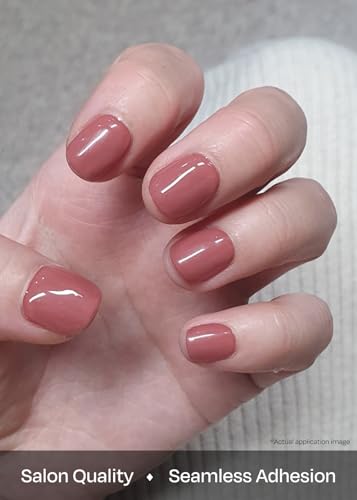 Image of ohora Semi Cured Gel Nail Strips (N Cream Rose) - Brown, Solid, Works with Any UV /LED Lamps, Salon-Quality, Long Lasting, Easy to Apply & Remove - Includes 2 Prep Pads, Nail File & Wooden Stick