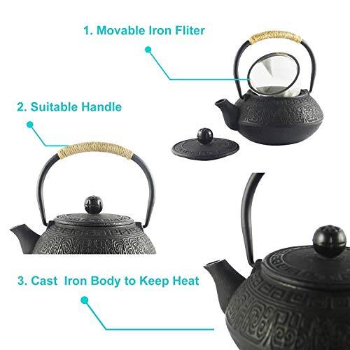 Hwagui - Japanese Cast Iron Teapot With Stainless Steel Tea Infuser, Tea Kettle Stovetop Safe 600Ml/20Oz #TOP2