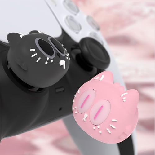 Image of PlayVital Cute Universal Illuminated LED Thumbstick Grips for ps5, for ps4, Joystick Caps for Xbox Series X|S, for Xbox One, Switch Pro Controllers, Joystick Protection - Moonlight Cat