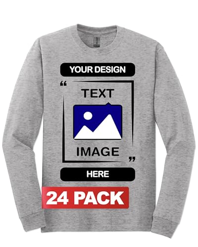 Image of Gildan Custom Long Sleeve T-Shirts - Personalized Heavy Cotton Crewneck Tee Unisex Men Women - Customize Image, Text & Photo
