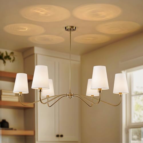 JIMKIGTO 47'' Gold Chandelier with Shades, 6-Light Modern Chandelier for