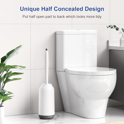 Image of HAMITOR Toilet Bowl Brush Holder Set: 2Pack Deep Cleaning Silicone Toilet Scrubber Under Rim with Curved Bristle for Bathroom Dead Corner Clean - Modern Rv Decorative Accessories