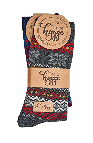 Image of Leo Design 2 Pairs of Norwegian Wool Socks for women, Thermal Knitted, Nordic Hygge Crew Soft Warm, Thermal, Multicolored