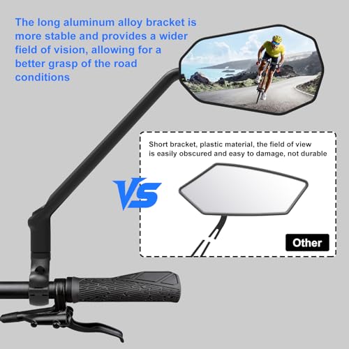 Diyife Bike Mirror, [Long Arm] 2 Pcs HD Wide Angle Large
