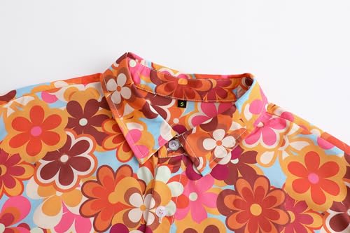 Mens 70s Disco Hip Hop Casual Button Down Paisley Floral Vintage Short Sleeve Hip Hop Shirt3