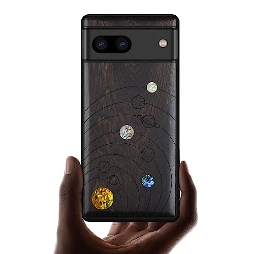 Carveit 木製 カバー 対応 Google Pixel 8 ケース, 手でインレイ/象嵌 綺麗な貝張り+ブラックソフトTPU 内部シェル, 耐衝撃 ピクセル 8 ケース(6.2インチ), 対応 ワイヤレス充電器 Pixel 8 保護 カバー レーザー