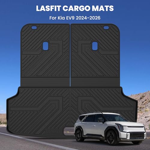 Image of LASFIT Cargo Mats for Kia EV9 2026 2025 2024 | All Weather TPE Custom Fit Cargo Trunk Mat & Backrest Mats Accessories, Black