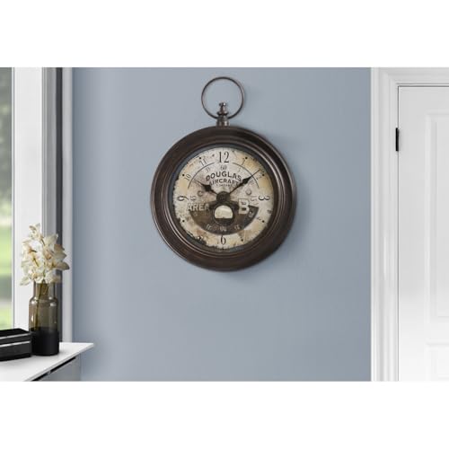 18" Round Wall Clock - Antique Brown Traditional Design with