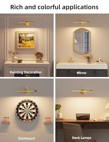 VOLISUN Picture Lights for Wall, 15.7'' Rechargeable Picture Light Battery Operated, 3 Color Temps Cordless Picture Light with Remote, Magnetic Art Light for Painting, Gallery, Portrait, 1 Pack(Brass)