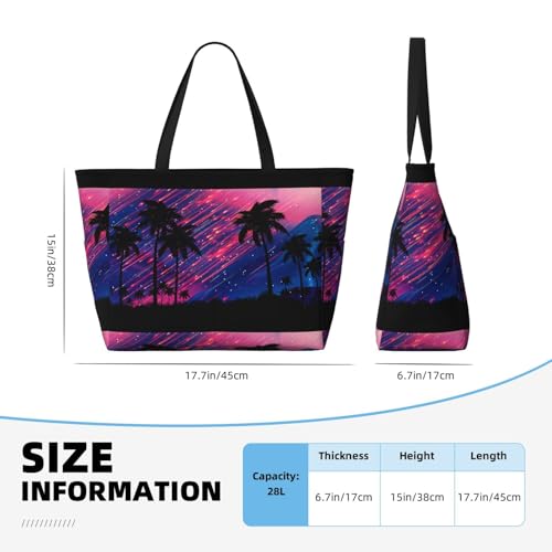 Palm Tree Shooting Star Print Large Beach Tote Bag for Women Extra Large Capacity Sandproof Waterproof Pool Bag Suitable for Swimming Pool Gym Groceries Travel4