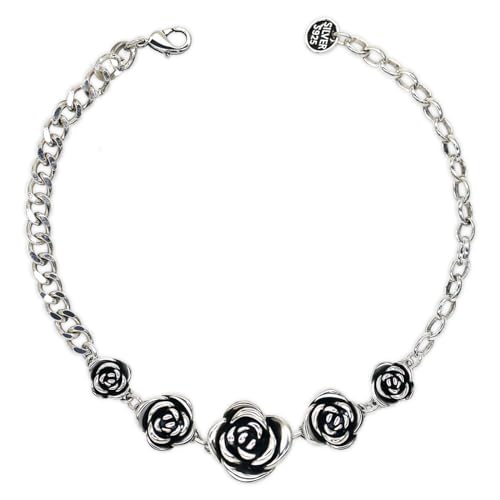 Vintage Rose Flower Link Chain Bracelet Sterling Silver Women Bracelet Stainless Steel Rose Bracelet Jewelry