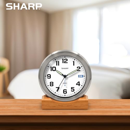 Sharp Brushed Metal Silent Alarm Clock