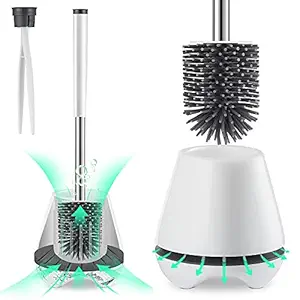 HOKEND Toilet Brush with Ventilated Holder, Toilet Bowl Brush Bathroom Cleaning Set, Durable Soft Silicone Brush Head Deep Cleaning, Save Space Quick Drying Anti-Drip Design (White)