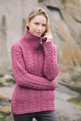 Image of Aran Crafts Irish Women's Double Collar Zip Cardigan (100% Merino Wool)