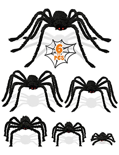 HOPOCO 6 Packs Halloween Plush Spiders Set Scary Fake Spider for Indoor Outdoor Halloween Decor for Home Party Yard Haunted House Decorations の商品画像 5
