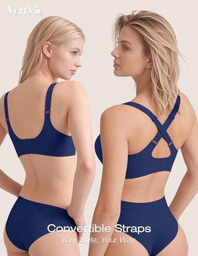 Image of Vertvie Wireless Jelly Bra Seamless Supportive Crossover | Full Coverage & Lift, Mesh V-Neck, No Underwire, Back Smoothing, Push Up, Plus Size, All-Age Comfort, Everyday T-shirt Bra