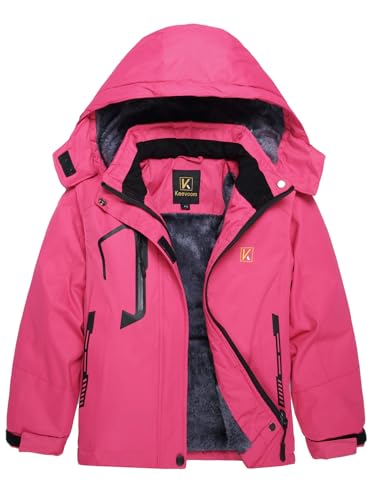 Image of Keevoom Girl's Waterproof Ski Jacket Fleece Snow Coat Windproof Warm Winter Snowboarding Jacket with Removable Hood