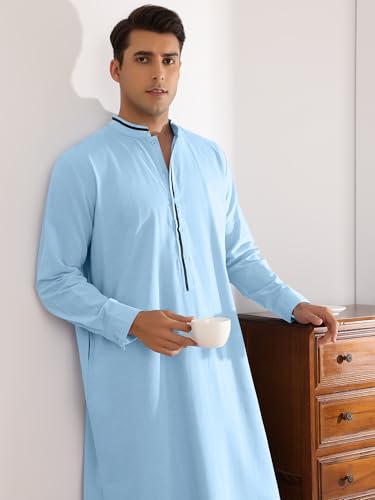 Lars Amadeus Nightgown for Men's Contrast Color Stand Collar Long Sleeves Button Closure Nightshirts2