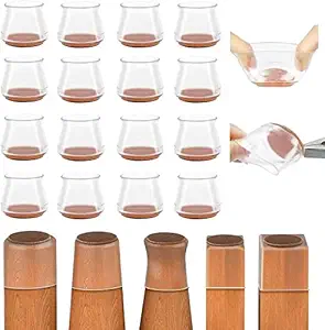 Chair Leg Protectors for Hardwood Floors, MUZAMOX Silicone Chair Leg Floor Protectors with Felt Pads for Protecting Hard Floors from Scratches and Noise, Transparent/16 PCS - Small