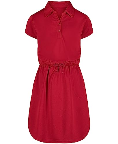IZOD Girls' School Uniform Short Sleeve Polo Dress with Poplin Skirt & Pockets