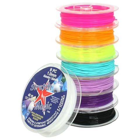 Stretch Magic Elastic Beading Cord – Color Assortment, 1mm in Diameter, 5-Meter Each (16.4 ft) - Easy to Knot, Strong & Stretchy String for Making Beaded Jewelry, 8pc Cover