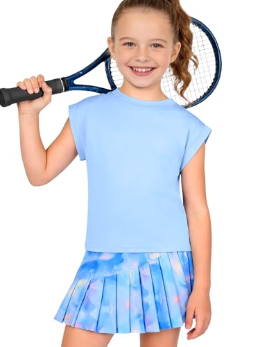 Autmor Conjunto Deportivo Niña 5 12 Años Falda de Tenis con Pantalón Corto Incorporado y Bolsillos, Camiseta Sin Mangas y Falda Plisada 2 Piezas Ropa para Golf Badminton (Blue, 7 8 años)