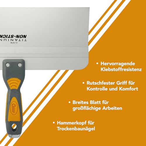 Clauss Spachtel 12 (30,5 cm) mit breiter Klinge in Profiqualität | Titanium Bonded Edelstahlklinge mit Antihaftbeschichtung | rutschfester, ergonomischer Griff | ideal als Flächenspachtel | 18736