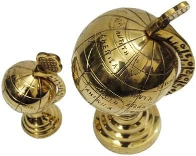 Brass Golden Polish Large 3.5" Small 2" Solid Brass Globe Showpiece,Brass Armillary Sphere Decor Nautical Office, College, Table Top Brass Decor