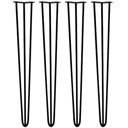 4x Haarnadel Tischbeine Tischkufen Tischgestell mit Dreifachstab inklusive Freie Bodenschoner für Kaffeetisch, Tisch und Schreibtisch, Schwarz (71cm) Cover
