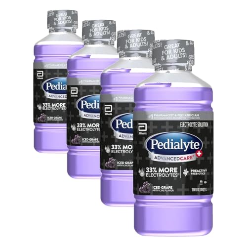 Image of Pedialyte Advancedcare Plus Iced Grape Electrolyte Solution, 33.8 Fl Oz Bottle (Pack of 4)