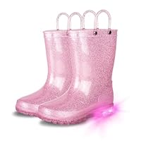 GAWBAW Toddler Rain Boots Kids With Glitter Light up Rain Boots With Easy-on Handles Waterproof For Boys and Girls