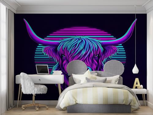 Papier peint mural Highland Cattle violet 3D format XL pour bureau