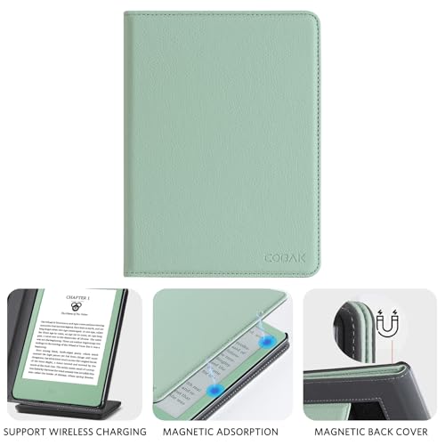 Image of CoBak Case with Stand for for 6 inch Kindle (2024 & 2022, 11th Gen) - PU Leather Smart Cover with Auto Sleep /Wake & Hand Strap, Premium Protective Case for Kindle Basic,Sage Green