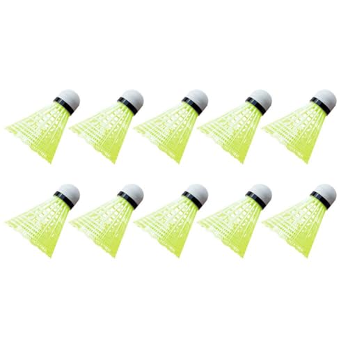 10 volantes de bádminton de plástico de nailon para principiantes y práctica profesional, bolas de alta velocidad para interiores y exteriores (amarillo)