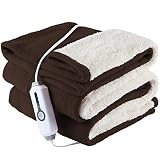 Heated Throw 50"x60", Super Cozy Soft Polar Fleece & Sherpa Electric Heated Blanket with 4 Heating L