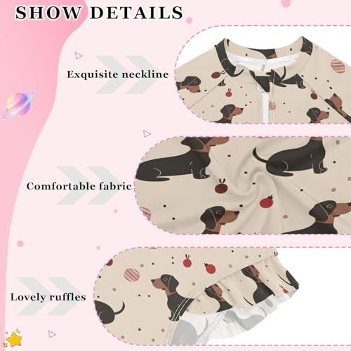 Dachshund Dog Girls Long Sleeve Swimsuit Rash Guard One Piece Bathing Suits Zipper 3-12T4