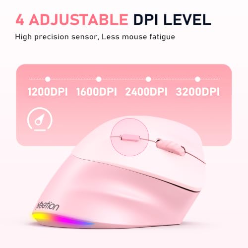 Image of MEETION Ergonomic Wireless Vertical Mouse, Rechargeable, Pink