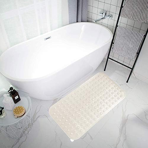 TKONE Shower Mats Non-slip Bath Mats,Bathtub Mat with Suction Cups and Drain Holes Fit for Bathroom & Shower Anti Mould Machine Washable Antibacterial, 27.6 x 15 Inches,creamy-white