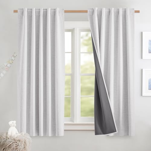 NICETOWN 100% Blackout Curtains 63 inches Long 2 Panels, Greyish White
