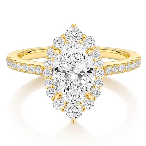 EAMTI 3CT Engagement Rings Oval Cut Cubic Zirconia CZ Wedding Promise Rings for Her Wedding Bands for Women Travel Gold Ring 14K Gold Plated Size 7