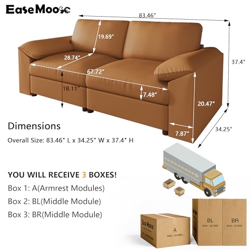 Image of EASE MOOSE Loveseat Sofa for Living Room,Oversized Deep Seat Modular Sectional,Modern Comfy 2 Seater Sofas,Scratch Resistant Faux Leather Couch for Small Spaces, Brown